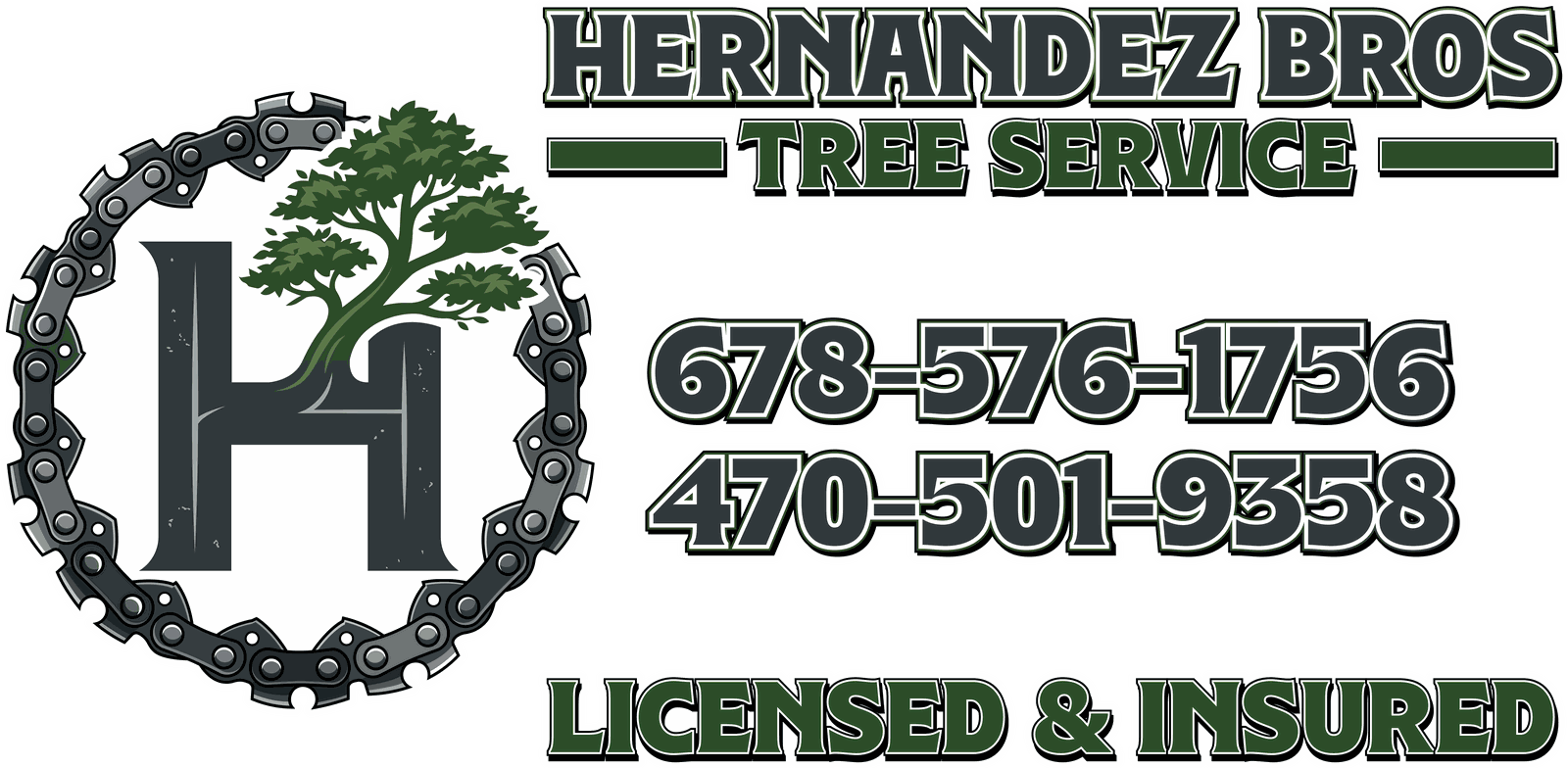 Hernandez Bros Tree Service, licensed and insured. 678-576-1756 or 470-501-9358.